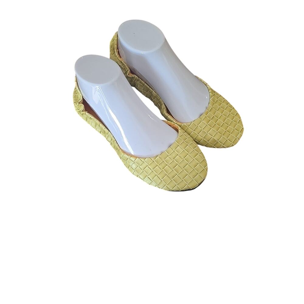FootzyFolds Luxe By Footzyrolls Yellow Woven Slip On Ballet‎ Flats Womans Sz 8/9